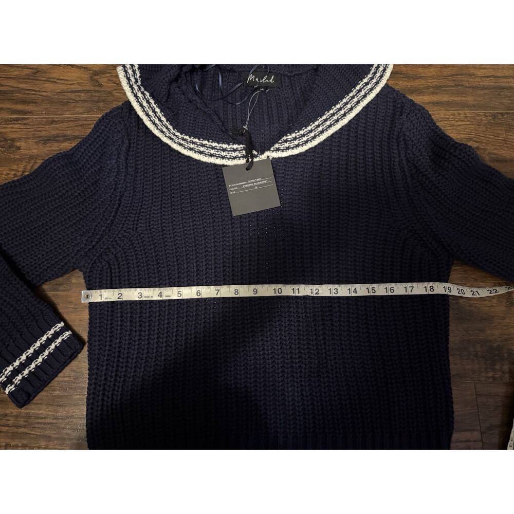 Marled Sailor Collar Knit Sweater Navy Blue Women's Sz M Chunky Pullover - Picture 7 of 10